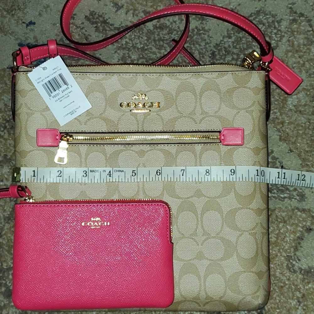 NWT Authentic Coach PINK Crossbody Purse + FREE Wristlet
